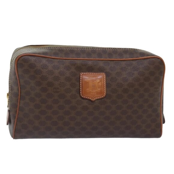 CELINE Macadam Canvas Clutch Bag PVC Leather Brown Gold Auth mr528 - Picture 1 of 16